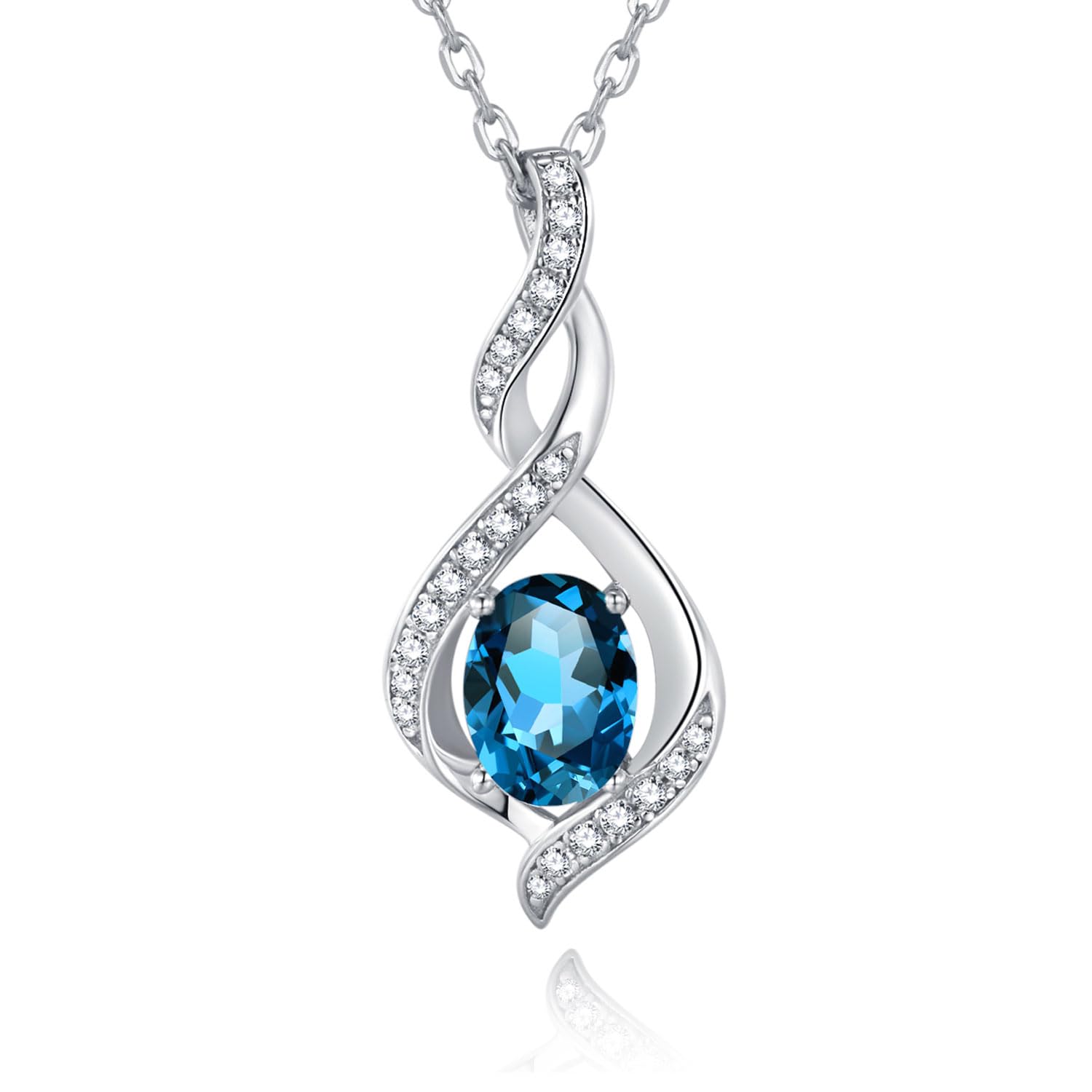 Birthstone Necklace for Women 925 Sterling Silver 18K White Gold Plated Oval Bir