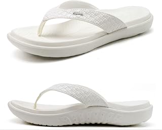 KuaiLu Women's Flip-Flops, Leather Toe Separator with Arch Support for Summer, Beach, Women's Comfortable Yoga Mat Thong Sandals for Plantar Fasciitis