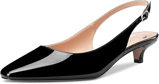 Castamere Women's Stiletto Low Kitten Heel Closed Square Toe Cap Slingback Pumps Slip-on 3.5 cm Sandals Dress Cute Shoes