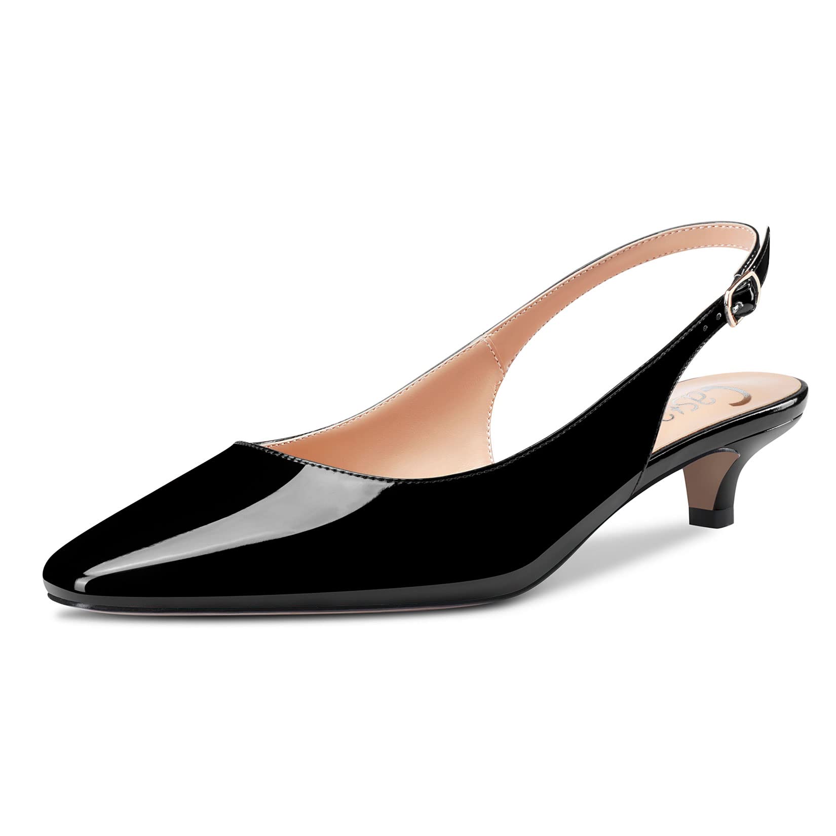 Castamere Women's Stiletto Low Kitten Heel Closed Square Toe Cap Slingback Pumps