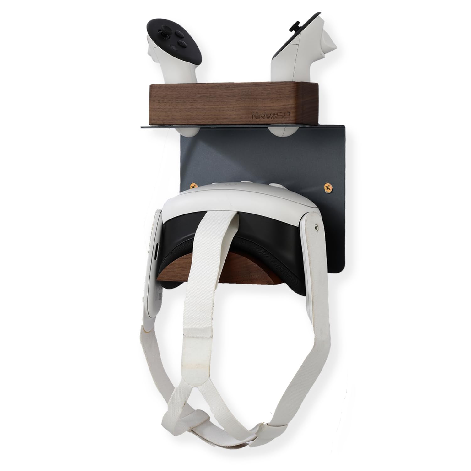 NIRVASH Walnut VR Headset Wall Mount Holder, Wood VR Wall Stand Storage Hook Com