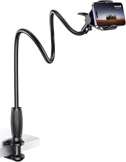 Lamicall Gooseneck Phone Holder for Bed, Stable Flexible Arm Stand for Desk | Upgraded Al-Mg Alloy Core, Secure Clamp Base, 33.4" Long Arm, Hands-Free Viewing, Bedside & Desk Use, Fits 4-7" Phones, Black