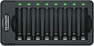 BEVIGOR LED 8-slot Battery Charger for AA & AAA Rechargeable Batteries, Type C Input 5V 2A Fast Charging Function for Ni-MH Ni-CD Rechargeable Batteries, AA AAA Battery Charger