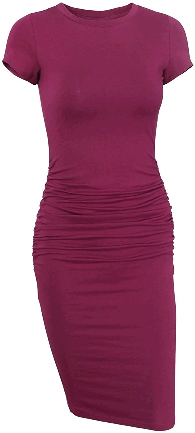 Missufe - Women's Casual Short Sleeve Ruffle Bodycon Midi Dress with T-Shirt Des