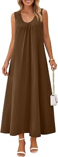 MEROKEETY Women's Summer Boho Sleeveless Ruched Maxi Dress
