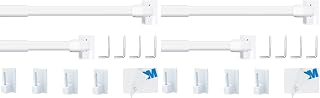 2PCS Adjustable Rods for Curtain, Net Curtain Extendable Rod, No Drill Net Curtain Rod for Kitchen, Windows, DIY Projects with 4PCS Self-adhesive Hooks(40-70CM/15.75-27.55Inch,White) (Pack of 2)