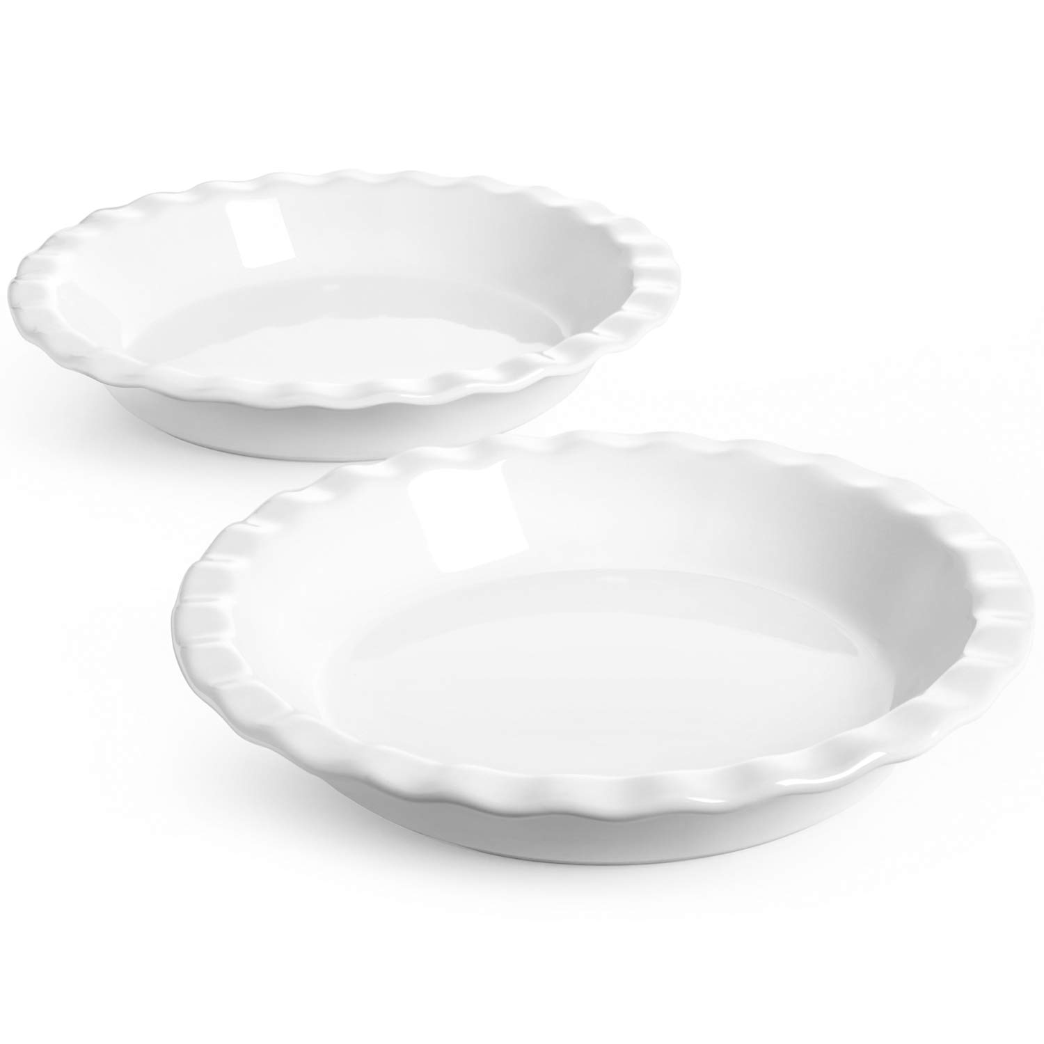 LE TAUCI Ceramic Pie Pans for Baking, 9 Inch, 36 OZ, Set of 2, White | Pie Plate