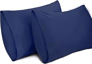 Lirex 2 Pack Pillow Cases, 100% Cotton Breathable Pillowcases Pillow Covers, 50 x 75 cm Queen Size (Dark Blue, Queen)