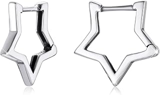 BISAER Star Earrings 925 Sterling Silver Cute Hoop Earrings for Women Hypoallergenic Small Sleeper Tragus Hoop Earrings Cartilage Jewelry Gifts