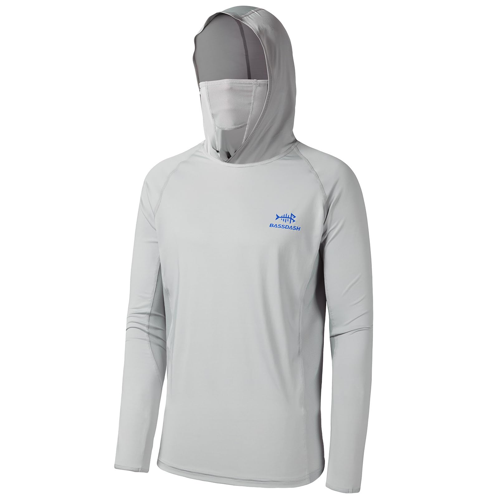 Bassdash - Men's Long Sleeve Top with UPF 50+ Protection and Built-in Face Mask,