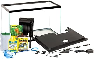 Tetra LED 10 Gallon Complete Fish Tank Kit | Aquarium Kit Includes White LED Light, 10 Gallon Glass Tank With Hinged Hood, Filter, Filter Cartridge, For Freshwater Fish