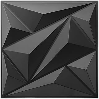 Art3dwallpanels 33 Pack 3D Wall Panels Diamond, Black, 12''x12'' | PVC Accent Wall Panels for Interior Wall Decor, Living Room, Lobby Bedroom Hotel Office, Cover 32.Sq.Ft