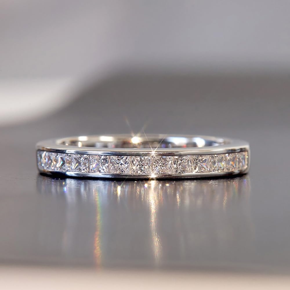 Princess Cut Cubic Zirconia Half Eternity Stacking Ring
