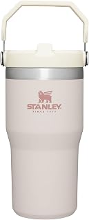 Stanley IceFlow Flip Straw Tumbler with Handle 20 oz | Twist On Lid and Flip Up Straw | Leak Resistant Water Bottle | Insulated Stainless Steel |BPA-Free | Rose Quartz 1.0