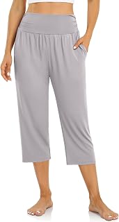 UEU Womens Summer Loose Yoga Capri Pants Comfortable Pockets