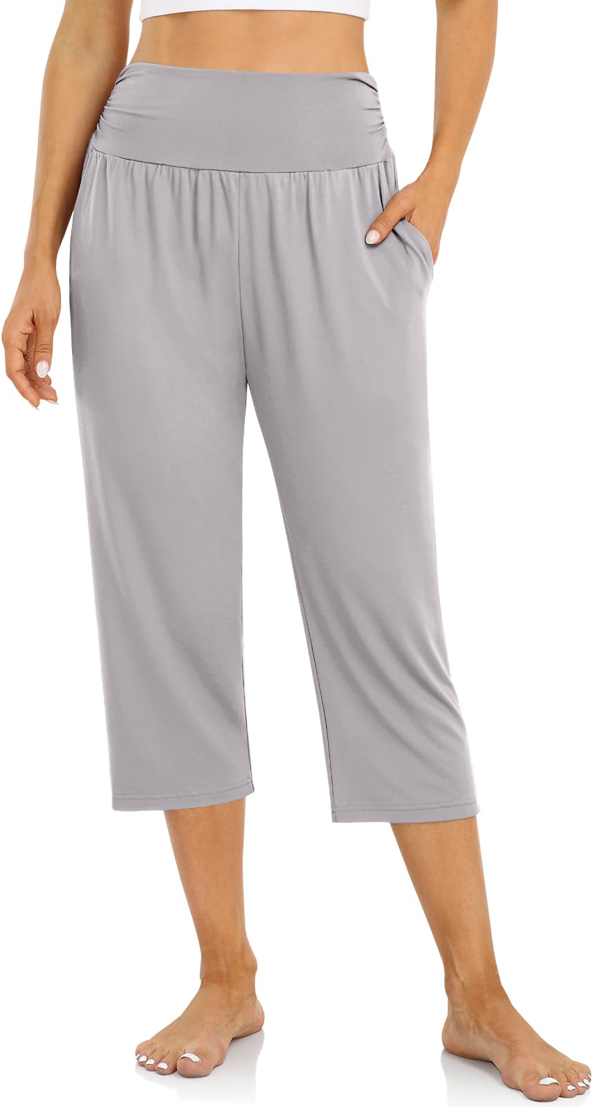 UEU Womens Summer Loose Yoga Capri Pants Comfortable Pockets