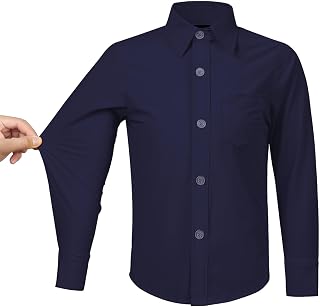 Boys Stretch Long Sleeve Button Down Shirt Wrinkle Free Toddler Dress Shirt