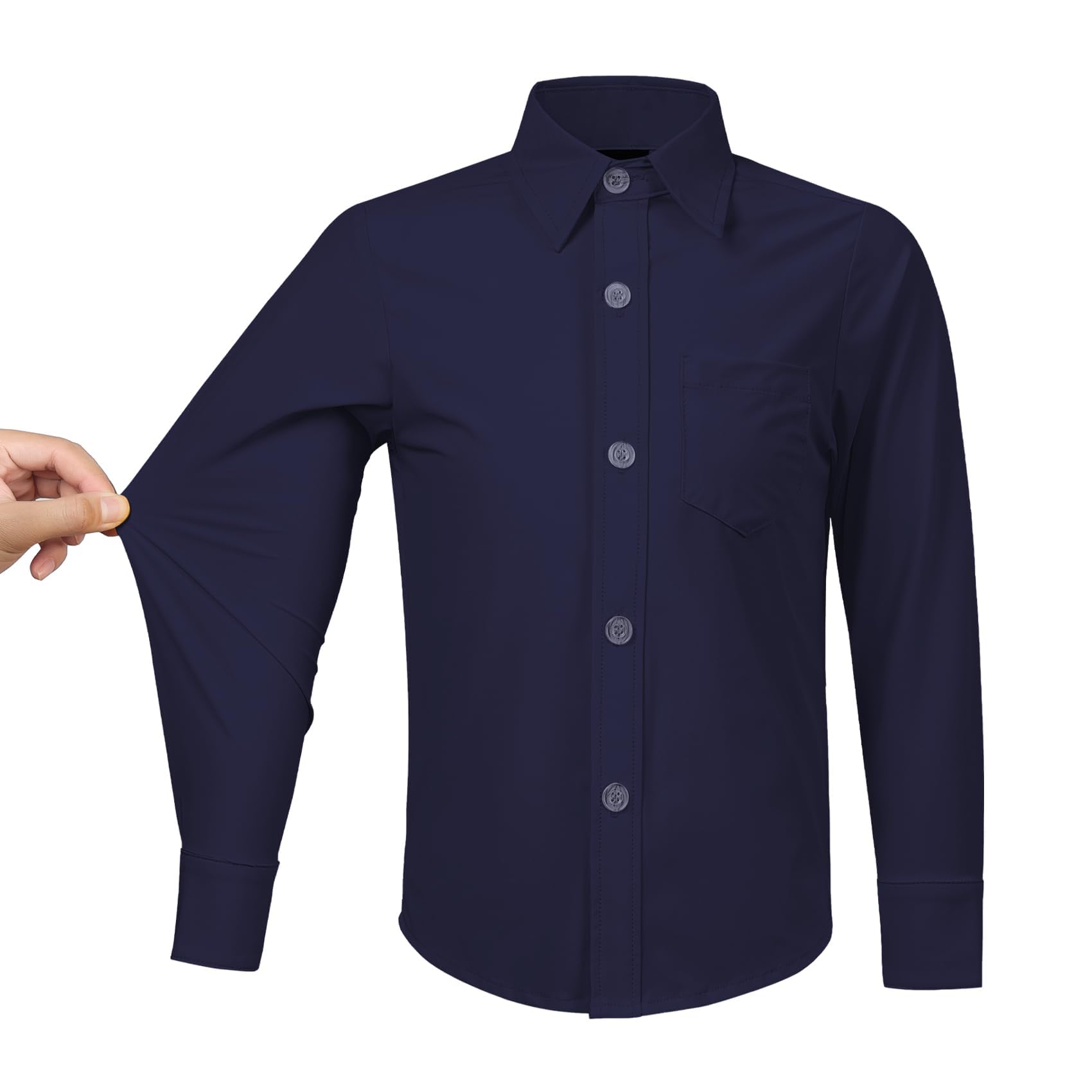 Boys Stretch Long Sleeve Button Down Shirt Wrinkle Free Toddler Dress Shirt