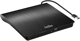 Antika External CD Drive USB 3.0 Portable Slim External DVD Drive CD DVD +/-RW ROM Burner Writer/Player for MacBook Pro Laptop/Desktops Win 11/10/7/8.1 /XP