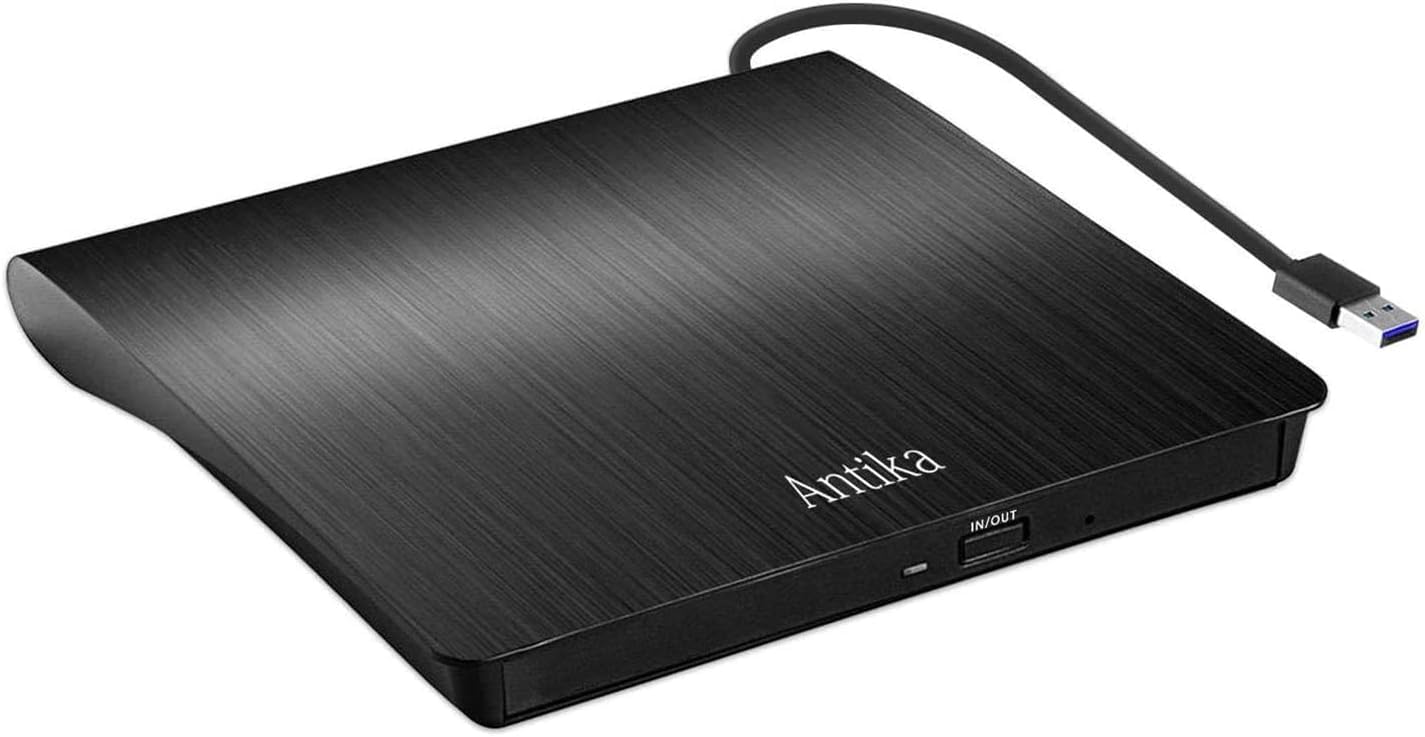Antika External CD Drive USB 3.0 Portable Slim External DVD Drive CD DVD +/-RW R