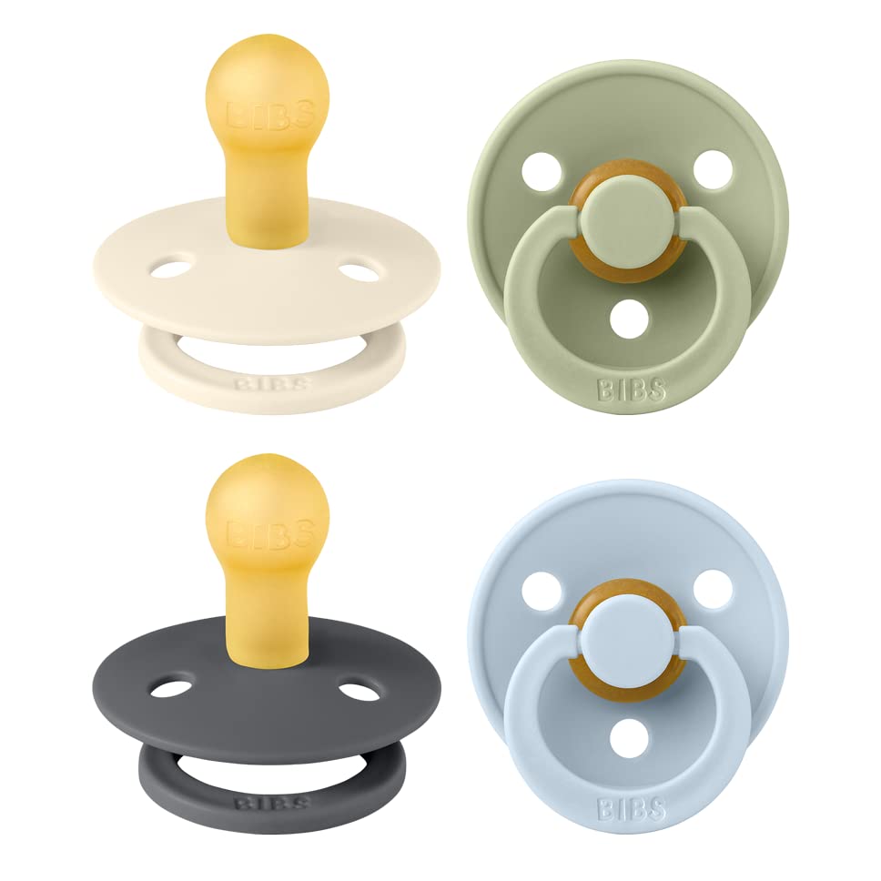 BIBS Colour Dummy, 0-6 Months, 4-Pack, Ivory/Sage/Iron/Baby Blue | Natural Rubbe