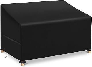 LUSCHEER Garden Bench Covers 2 Seater, Waterproof Heavy Duty, Black | 210D Oxford Outdoor Bench Seat Cover, Windproof Anti-UV Patio Garden Furniture Protector from Heavy Rain, 134x66x66/89cm