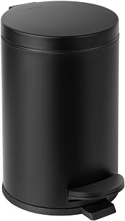 Cesun Small Round Bathroom Trash Can with Lid Soft Close, 1.2 Gal, Black | Removable Inner Bucket, Stainless Steel Garbage Can for Bedroom/Office, Hands-Free Step Pedal, Fingerprint-Resistant