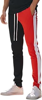 SCREENSHOT-P41110 Mens Hip Hop Premium Slim Fit Track Pants - Athletic Jogger Half Color Block Bottom with Side Taping-Black/Red-Large