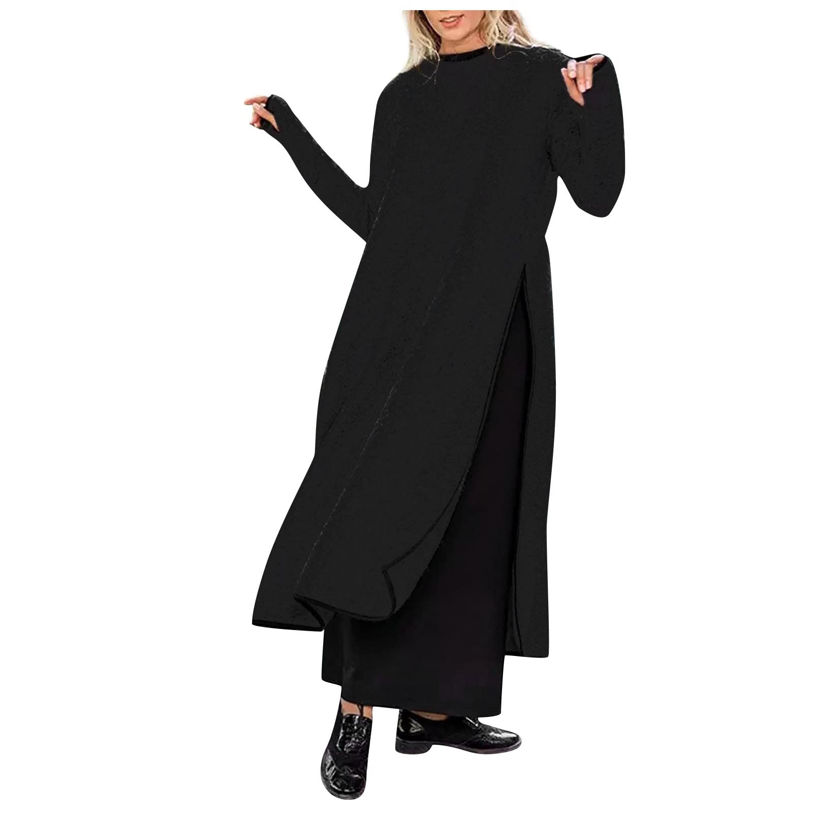 FUPODD Women's Long Winter Dress with Slit Pullover Dress Women's Oversize Warm 