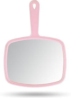 Gladmart 10.3" L x 7.4" W Hand Mirror with Handle, Pink | Hand Held Mirror, Hangable, Hand Mirror for Men and Women, Shaving and Makeup, Distortion-Free, Barber Mirror