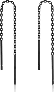3 Pairs Threader Earrings 925 Sterling Silver Long Chain Earrings Bar/Ball Wrap Threader Drop Earrings for Women Lightweight Minimalist Mother's Day Jewelry Set