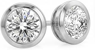 1/6-5 CT Lab Grown Bezel Diamond Stud Earrings | 14K White & Yellow Gold