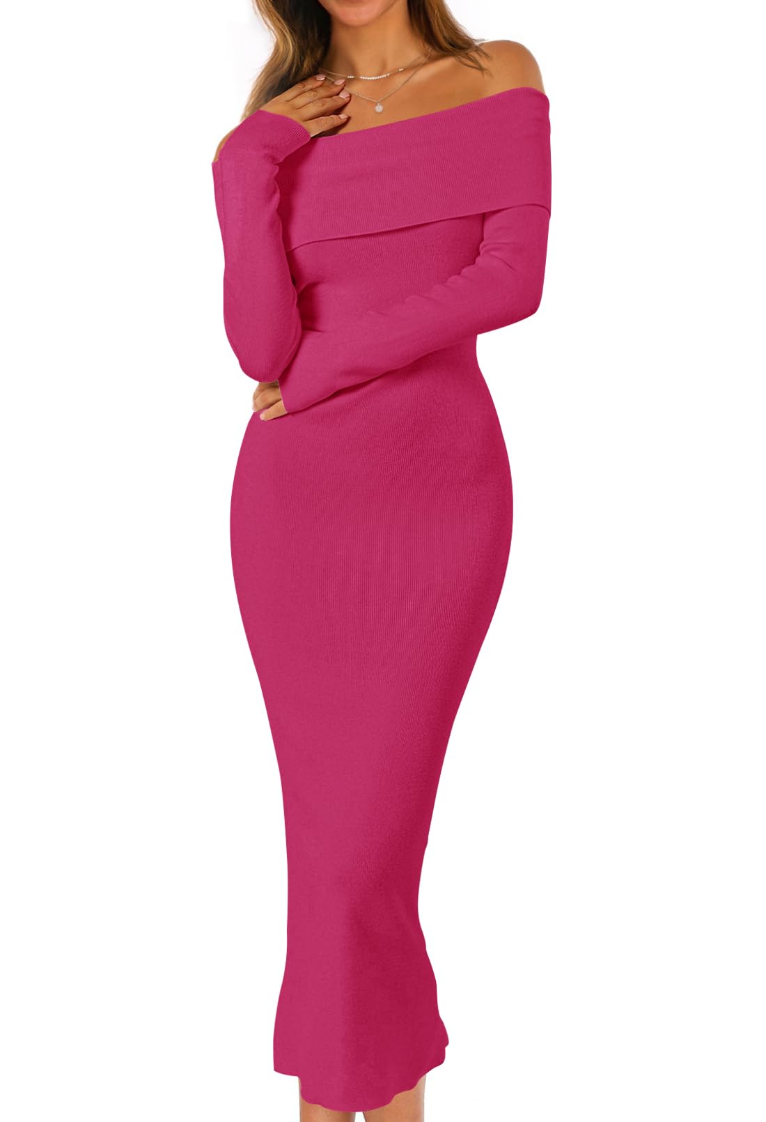 Merokeety Women's Long Sleeve Pullover Sweater Dress Modern