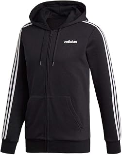 adidas men's Essentials 3-Stripes Full-Zip Hooded Fleece, black, xl