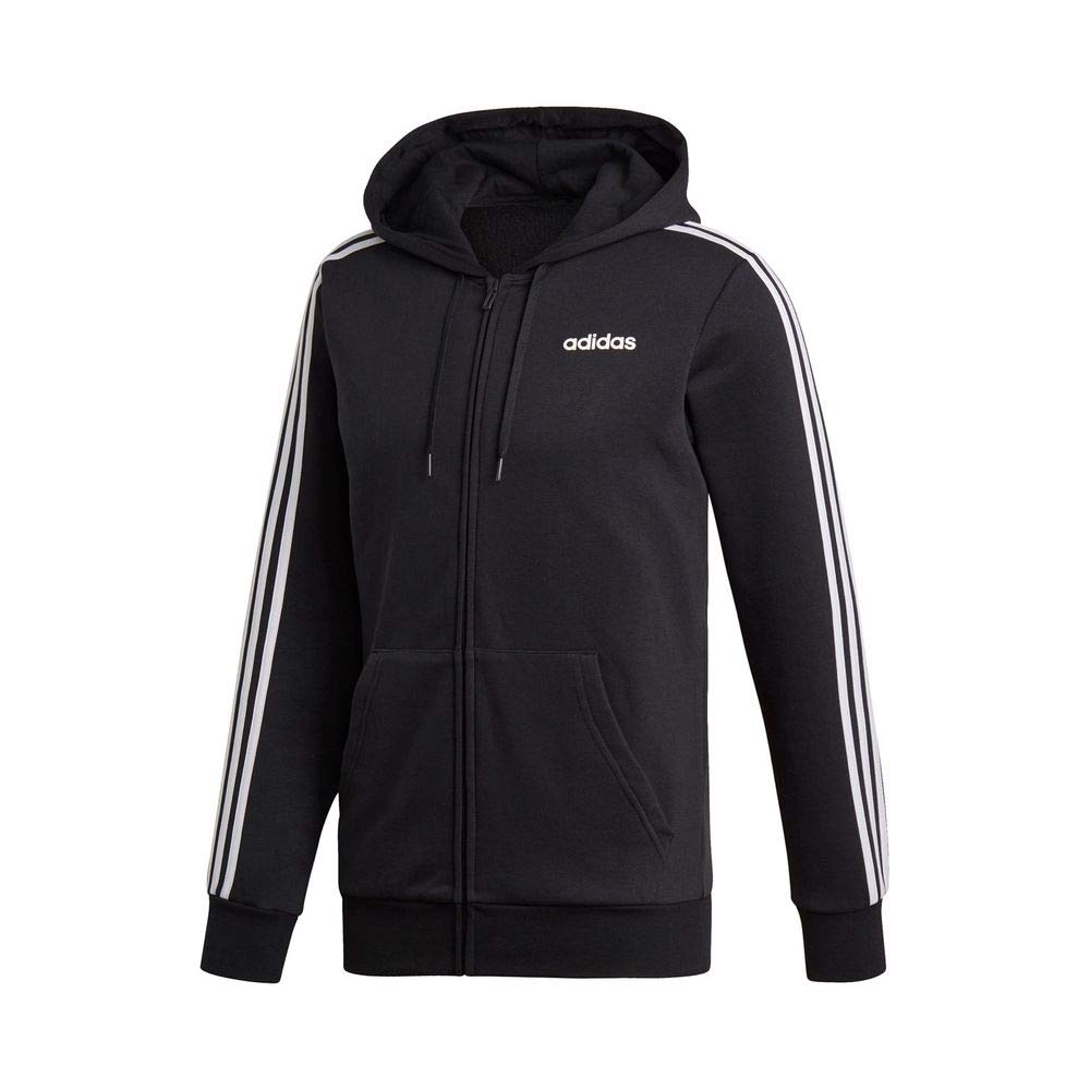 adidas men's Essentials 3-Stripes Full-Zip Hooded Fleece, black, xl