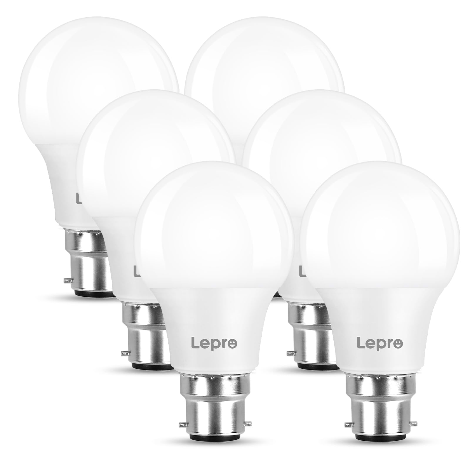 Lepro B22 Bayonet Light Bulb, 8.5W = 60W, 806lm Warm White 2700K, 6 Pack | BC A6