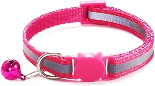 Cat Collar 1 Piece with Bells Adjustable Size Nylon Buckles Reflective Kitten Decoration (Rose Red)