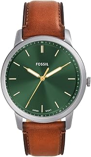 Fossil Watch for Men The Minimalist 3H, Quartz Movement, 44 mm Silver Stainless Steel Case with a Leather Strap, FS5439