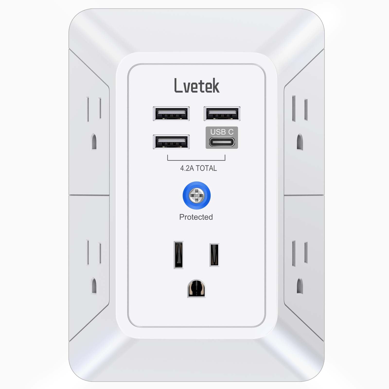 5 Outlet Extender Multi Plug Wall Outlets with 4 USB Charging Ports (1 USB C Out