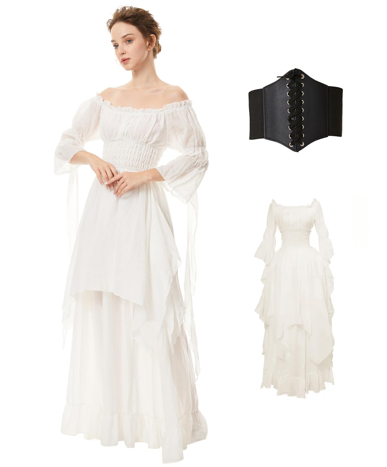 BITSEACOCO Women Renaissance Witch Dress Vampire Fairy Halloween Costumes