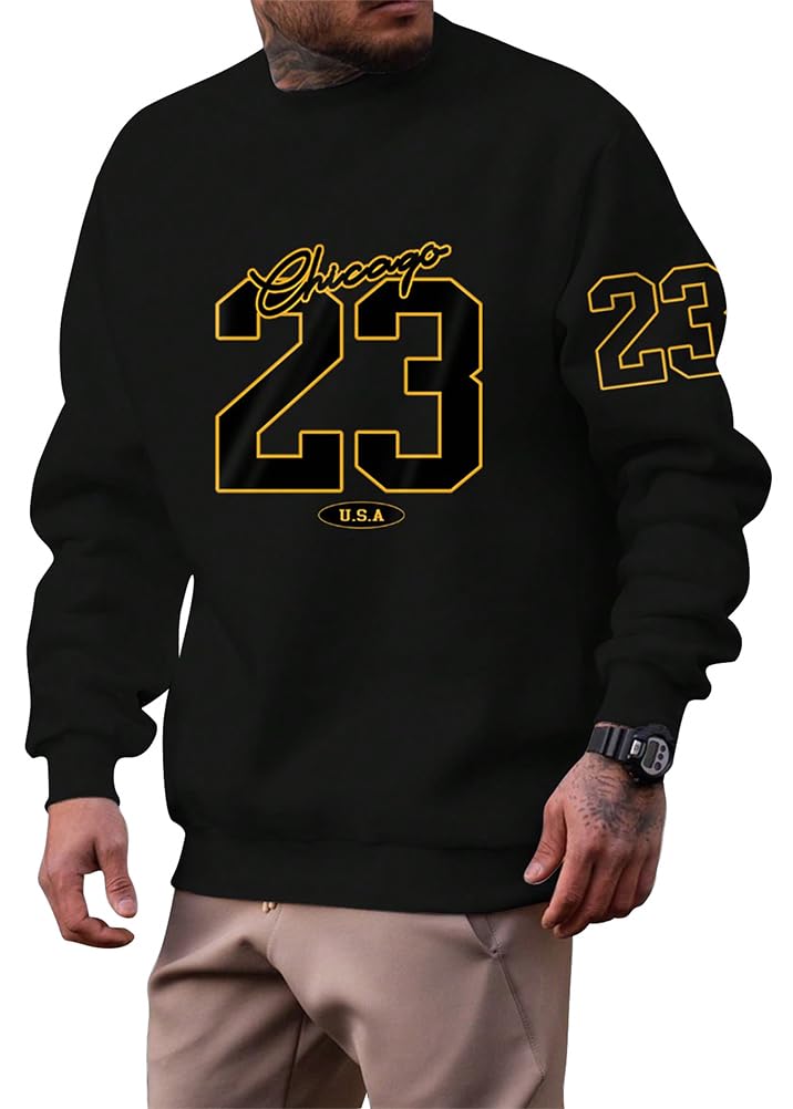 ORANDESIGNE Men's Letter Print Sweatshirt Loose Long Sleeve Hip Hop Streetwear P