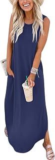 ANRABESS Womens Summer Maxi Dress Sleeveless Casual Sundress with Pockets