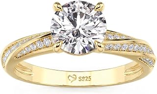 Women's Moissanite Ring Round Cut Diamond Solitaire Ring Classic Knot Engagement Ring 925 Sterling Silver Wedding Ring with Stone Eternity Ring for Promise Valentine's Day Wedding