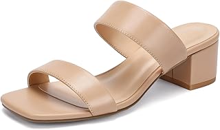 DOBOLIN 2 Inch Square Strap Open Toe Sandals for Women Chunky Dress Sandals and Wide Toe Shoes
