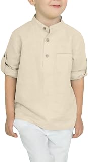 Arshiner Boys Button Up Henley Shirts Long Sleeve Cotton Linen Shirts