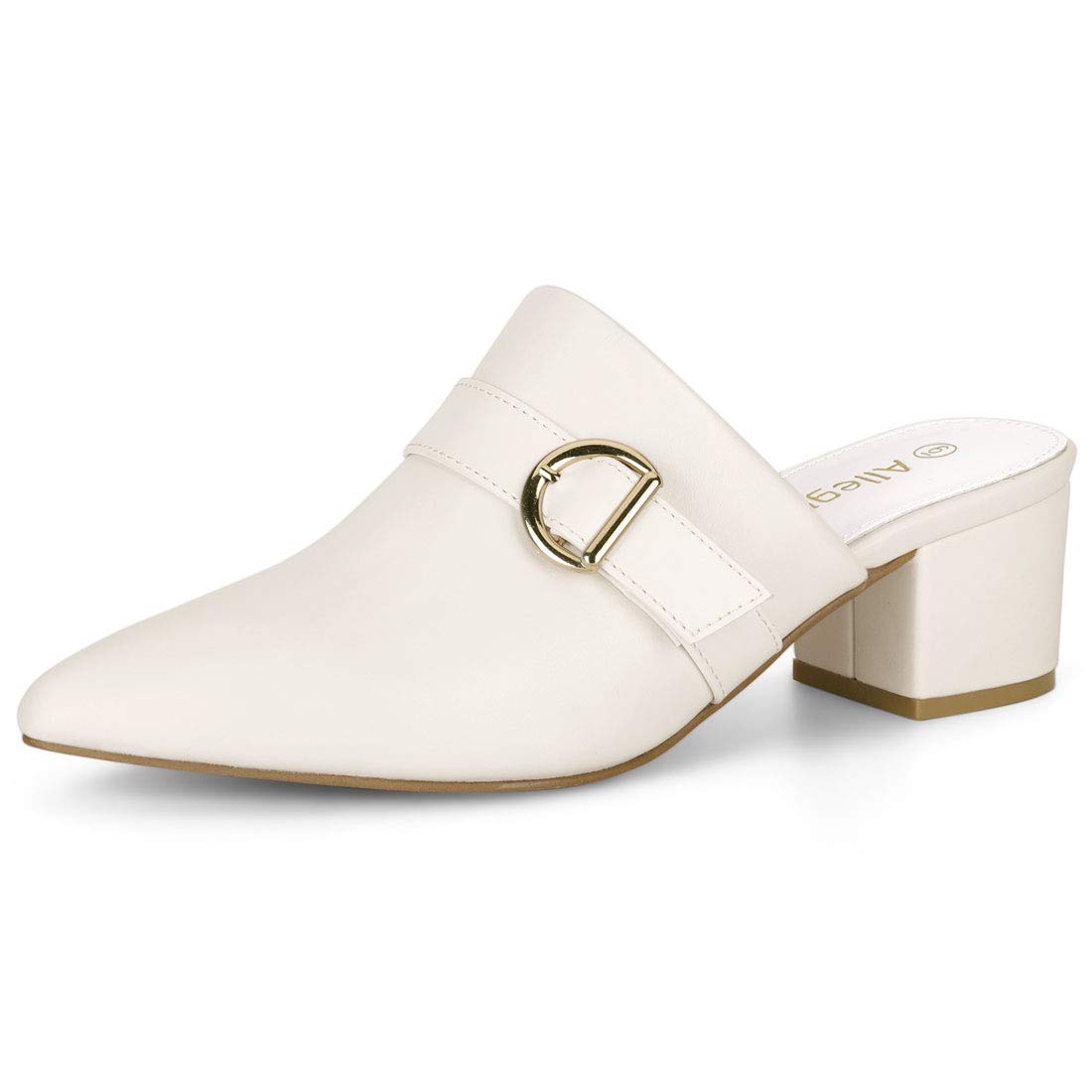 Allegra K Women's Pointed Toe Chunky Heel Sandals Slippers, White, 38.5 EU