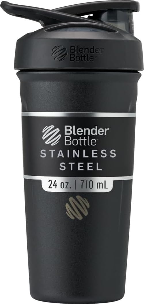 BlenderBottle Sport Flip Stainless Steel Shaker Bottle 24 oz Black | BPA Free Ma