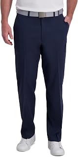 Haggar Men's Cool Right Performance Flex Stria Classic Fit Flat Front Trousers Casual Trousers