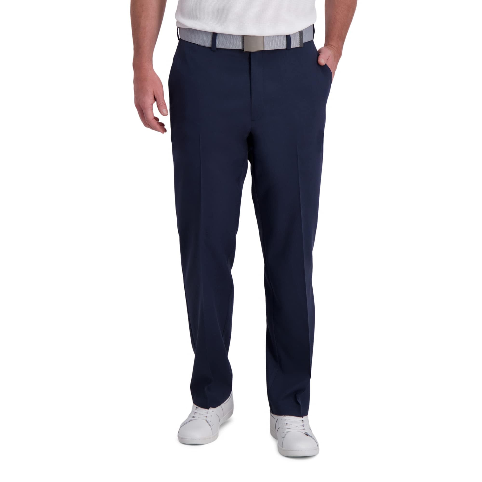 Haggar Men's Cool Right Performance Flex Stria Classic Fit Flat Front Trousers C