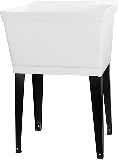 19 Gallon Utility Sink Laundry Tub by JS Jackson Supplies with Adjustable Metal Legs, Ideal for Laundry room, Basement, or Garage Workshop. Heavy Duty Shop Sink. No Faucet Included (White)
